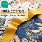 Boho Throw Blanket for Bed 100% Cotton Ultra Soft Rustic Quilt Fall Blanket Bird Floral Printed Farmhouse Decor Bed Blankets,80"×90" All Season Rustic Throw for Sofa Couch Chair