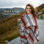 Hydration Nation Authentic Extra Large Mexican Blanket (70"x50") - Handwoven Yoga, Serape- Artisanal Falsa, Beach, Camping, Picnic, Outdoor (Mint-Orange)