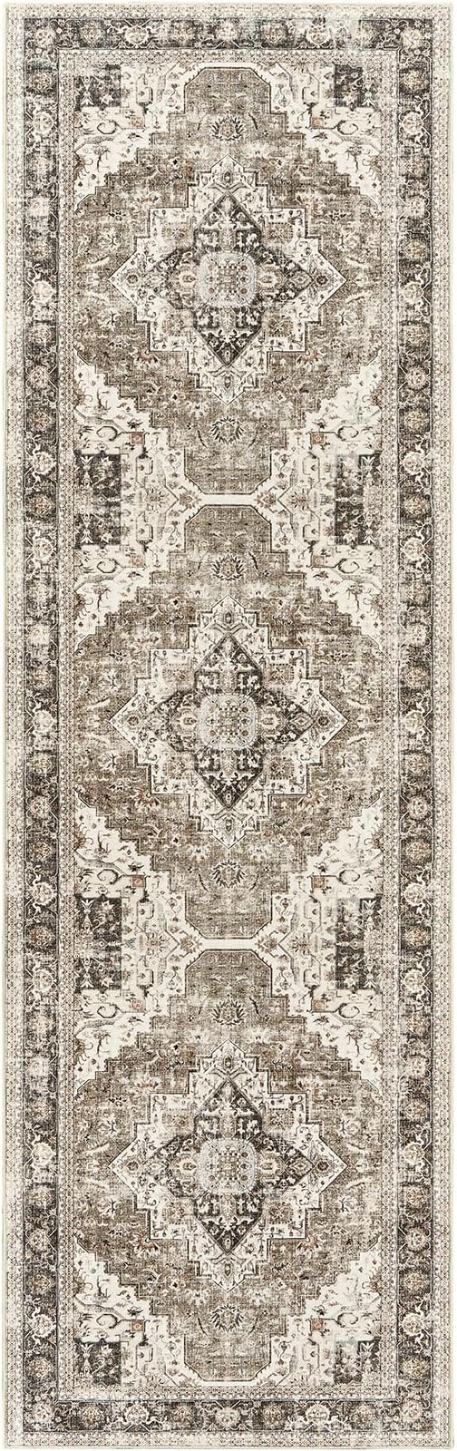 Washable Runner Rug 2.6x8 Runners for Hallways, Ultra-Thin Carpet Runners for Entryway Anti Slip Backing Runner Rugs for Kitchen Laundry Room Indoor Hallway (Brown/Beige)