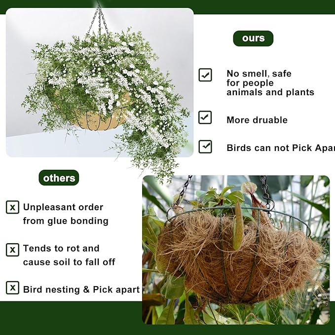 3PCS 12 Inch Round Hanging Basket Liners Fabric Hanging Plant Liners Non-Woven Planter Liners Beige Felt Liners Replacement Inserts for Hanging Baskets Outdoor Plants - Avoid Bird Nesting