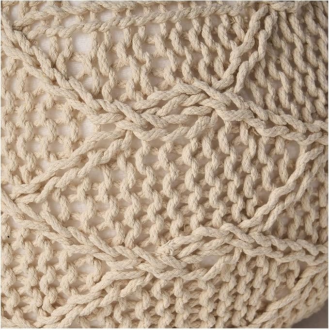 Knitted Round Pouf 20x20 - Cozy Cotton Floor Cushion, Modern Home Decor, Nursery Seating, Footrest, Soft Knit Design