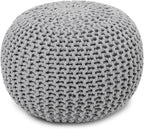 REDEARTH · Round Boho Pouf Ottoman - Cable Knitted Cord Boho Pouffe - Stuffed Poof Accent Beanbag Footrest for Living Room - Nursery - Bedroom - Covered Patio - Study Nook (19.5"x19.5"x14") - Gray