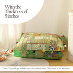 THE ART BOX Cotton Patchwork Vintage Boho Embroidered Floor Pillows & Cushion Cover Green Pouf Seating Pouf Meditation Pillow Pet Bedding Bed Boho Home Décor (35x35 Inches, Cover Only)