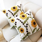 Sunflower Pillow Cover Boho Embroidered Pillow Covers for Couch Sofa Yellow Flowers Bohemian Pillow Covers Cotton Linen Botanical Plant Leaves 2PCS Pillowcase Covers 18x18 Inch