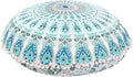 32 Inches Round Mandala Floor Pillow Throw Living Room Decor Round Seating Pouf Cover Mandala Floor Pillows Cushion (Blue White)
