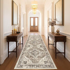 Washable Runner Rug 2.6x8 Runners for Hallways, Ultra-Thin Carpet Runners for Entryway Anti Slip Backing Runner Rugs for Kitchen Laundry Room Indoor Hallway (Brown/Beige)