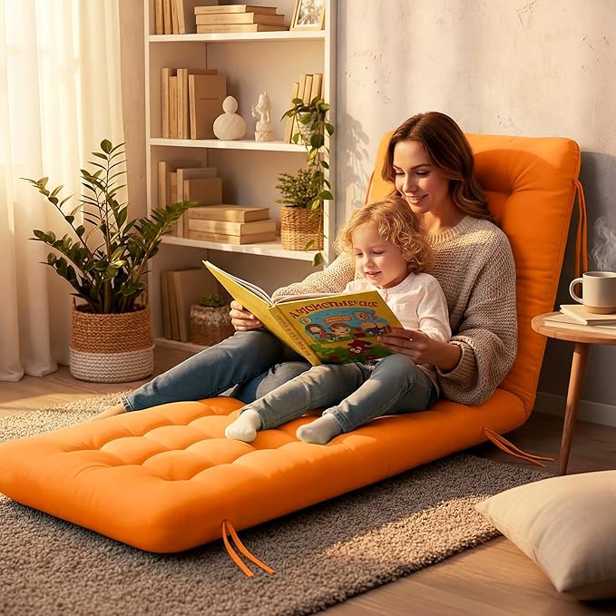 Long Floor Cushion Large Floor Cushion with Brushed Cotton 74.8 x 27.5 x 3.15 in Jumbo Lounger Pillow for Outdoor Indoor Bay Window Meditation Yoga Reading Sleeping(1 Pc,Orange)