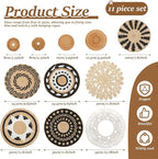 HJJWNDDNG 11 Pack Boho Wall Basket Decor Set, Hanging Woven Seagrass Rattan Wicker Boho Wall Decor, Round Farmhouse Wall Hanging Baskets Rustic Flat Wall Art for Living Room Bedroom Kitchen (Style 6)