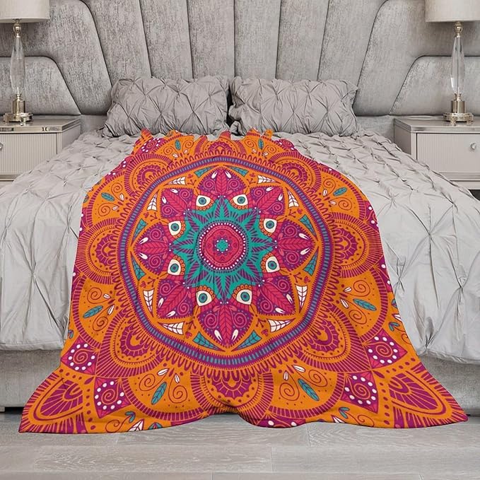 Mandala Throw Blanket Indian Abstract Hippie Bohemian Art Floral Texture Pattern Blanket for Sofa Bed Couch Chair Or Dorm 30"x40"