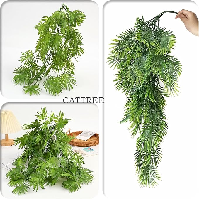 CATTREE Artificial Hanging Plants Fake Boston Vines Ferns Ivy Plant, Faux Vine Greenery Leaves Rattan for Outdoor UV Resistant for Wall Indoor Hanging Baskets Wedding Party DIY Garland Décor - 4 Pack
