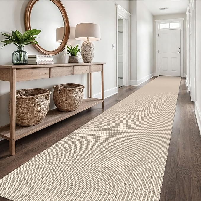 EARTHALL Runner Rug 3x18 Ft Washable Runners for Hallways Extra Long Woven Non Slip Entryway Runner Braided Kitchen Runner Indoor Outdoor Carpet Runners for Hotels, Officel, Stair, Beige/Khaki