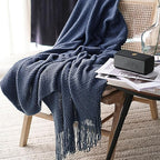 LOMAO Knitted Throw Blanket with Tassels Bubble Textured Lightweight Soft Throws for Couch Cover Home Decor (Navy, 60x90)