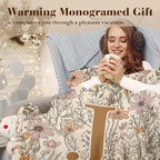 JXREQ Throw Blanket Initial Letter J Personalized Monogrammed Gifts for Women Teen Girls Frends, Boho Floral Throw Blankets for Bed Sofa Living Room Office, 50x60 Inch