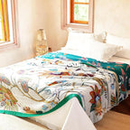 Boho Throw Blanket, 100% Organic Cotton Breathable Skin-Friendly Ultra Soft Bed Quilt Throw - All Season Floral Bird Farmhouse Décor Luxury Blanket for Sofa Couch Chair and Gift. 50" x 60"