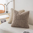 Foindtower 2 Pieces 24x24 Inch Khaki, Faux Fur Throw Pillow Cover Accent Sherpa Pillow Fuzzy Soft Pillowcases Sheepskin Decorative Fleece Cushion Case for Bed Couch Living Room