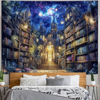 Accnicc Fantasy Bookshelf Tapestry Space Library Tapestries Wall Hanging Gothic Galaxy Castle Magic Book Extra Large Tapestry for Bedroom Living Room Dorm Classroom 90 x 68 inch