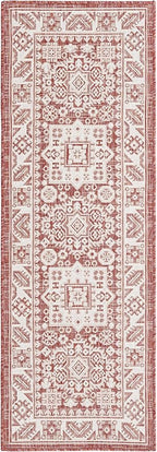 Rugs.com Outdoor Aztec Collection Rug – 6 Ft Runner Rust Red Flatweave Rug Perfect for Hallways, Entryways