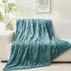 NEWCOSPLAY Super Soft King Blanket Light Teal Premium Silky Flannel Fleece 3D Clouds Stylish Jacquard Lightweight Bed Blanket All Season Use 350GSM (Light Teal, King(90"x110"))