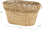 Deco 79 Seagrass Handmade Decorative and Functional Storage Basket Large Woven Oval Basket Organizer with Zig Zag Patterned Rim, Basket for Storage 30" x 20" x 17", Brown
