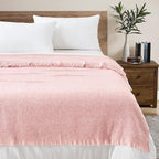 BOURINA Faux Cashmere Fringe Throw Blanket Decorative Lightweight Throw Soft Cozy for Bed or Sofa Outdoor Blanket, 50x70 Inches Pink