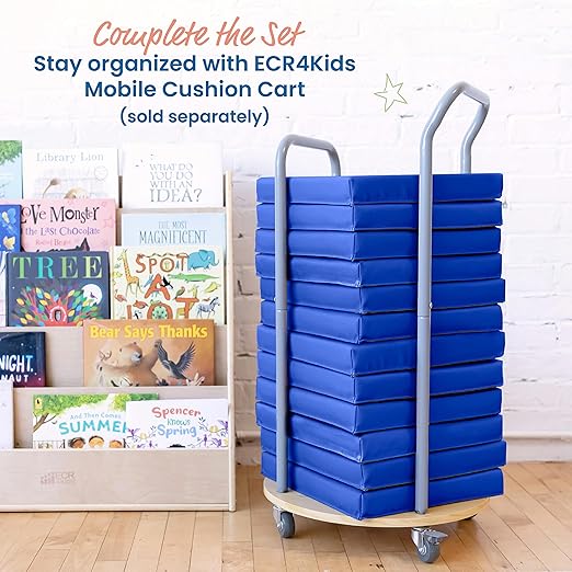 ECR4Kids SoftZone Square Floor Cushions with Handle, Flexible Seating, Blue, 6-Piece