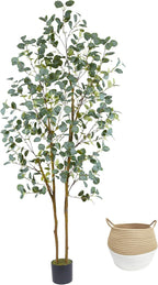 Artificial Eucalyptus Tree, 7ft Tall Silk Leaves Fake Plant with Basket for Outdoor Indoor, 83'' Faux Eucalyptus Trees for Home Office Livingroom Floor Décor