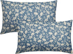 Light Blue Pillow Covers 12x20 Set of 2 Vintage Floral Rustic Old Style Cute Flower Print Rectangle Decorative Outdoor Pillowcases Seasonal Farmhouse Throw Cushion Case Couch Sofa Bed Decor