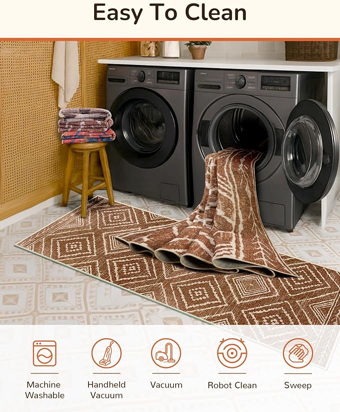 Area Rug 3x4 Rug Machine Washable Non-Slip Low Pile Print Pattern Western Rug for Living Room Bedroom Entryway Tribal Series-Yellowbrown/Cream