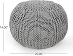 Handcrafted Knitted Cotton Round Pouf - 20x20, Modern Design, Soft and Comfortable, No Assembly, Home Decor, Knit Ottoman, Boho Floor Pouf for Living (Gray)