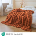 LIFEREVO Fluffy Faux Rabbit Fur Bubble Throw, Plush Shaggy Blanket for Couch Sofa Chair, Soft Cute Furry Bed Blanket Adults Kids Teens Girls, Fuzzy Throw for Bedroom Living Room, 50x60, Burnt Orange
