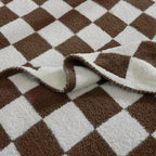 WRENSONGE Checkered Throw Blanket, Coffee Soft Cozy Fluffy Warm Hand Made Throw Blankets for Couch, Sofa, Chair, Bed, Camping, Picnic, Travel Lightweight Bed Blanket - 50"*70"