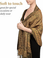 Achillea Reversible Paisley Pashmina Rave Scarf – Exotic Indian Shawls and Wraps for Evening Dresses, Festivals, All Seasons