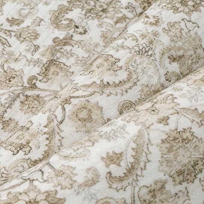 HUGEAR Brown Area Rug 5x7 Machine Washable Living Room Rugs Distressed Neutral Vintage Floral Low Pile Carpet Bedroom Office Dining Room Laundry Room Non Slip Soft Lightweight