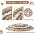 15 Pcs Boho Wall Basket Decor Woven Rattan Seagrass Wall Decor Hanging Rustic Farmhouse Western Art Decoration for Nursery Living Room Bedroom Home Kitchen(Grey White Style)