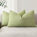 Foindtower Set of 2 Decorative Linen Check Throw Pillow Covers Neutral Farmhouse Lumbar Cushion Covers Modern Boho Accent Home Decor for Sofa Chair Couch Bedroom Living Room,12×20 Inch,Light Green