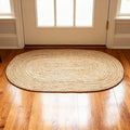 · REDEARTH · Oval Area Rug - 2'x3' Braided Natural Jute with Non-Skid Backing - Handwoven Boho Rug for Bedroom, Kitchen, Living Room - Farmhouse Aesthetic Home Decor - Durable Handmade Rug