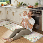 KIMODE Kitchen Mats Cushioned Anti Fatigue, Summer Farmhouse Flower Kitchen Rugs Sets of 2, Padded Kitchen Floor Mats, Non Slip Standing Mats for Sink Laundry Office Desk White 20"x59"+20"x32"