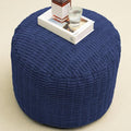 Round Stuffed Pouf Ottoman for Foot Rest, Storage Ottoman Pouf Foot Stool Cushion, Faux Fur Poufs with Foam Chunk Filling, 26 X 18 Inch Floor Chair for Living Room Bedroom Home Decor, Navy Blue