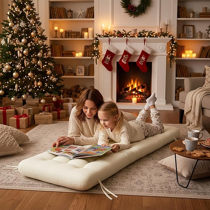 Long Floor Cushion Large Floor Cushion with Brushed Cotton 74.8 x 27.5 x 3.15 in Jumbo Lounger Pillow for Outdoor Indoor Bay Window Meditation Yoga Reading Sleeping(1 Pc,Cream White)