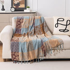 Bohemian Chenille Throw Blanket, Boho Jacquard Tassels Cover for Couch Bed, Decorative Sofa Slipcover Protector - Colorful Tribal Pattern (Vintage, 60 * 75 in)