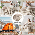 LURKA Checkered Sherpa Fleece Throw Blanket – Soft and Cozy, Medium Weight for All Season, Plush Throw for Couch, Bed & Pets, Khaki, 50x60 Inches