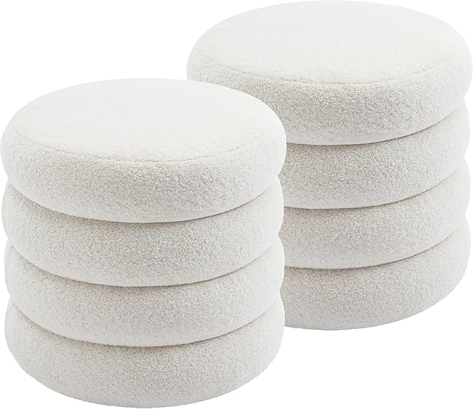 Flouki 19.5" Storage Ottoman Round, Vanity Stools for Bedroom, Entryway Ottoman for Console Table, Ottoman Stool for Girls Women, Foot Stool for Living Room Set of 2, Sherpa Off-White