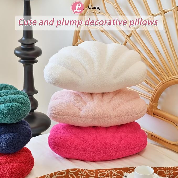 Seashell Throw Pillows, Shell Shaped Throw Pillows, 18 Inch Soft Home Decorative Pillow Plush Cushion for Bed Couch Living Sofa Room Decor Accent Throw Pillow (Ivory 18Inch)
