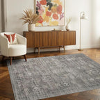 3x5 Rug for Entryway Bedroom, Grey 3x5 Washable Area Rug, Vintage Retro Boho Throw Rug, Non Slip & Low Pile Small Carpet for Indoor Kitchen, Bedside, Living Room, Bathroom and Dining