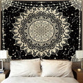Apdidl Boho Black Mandala Tapestry for Bedroom Aesthetic, Hippie Decor Space Astrology Wall Art Ceiling Tapestries, Vintage Bohemian Indian Golden Blanket Wall Hangings for Living Room 60" X 79"