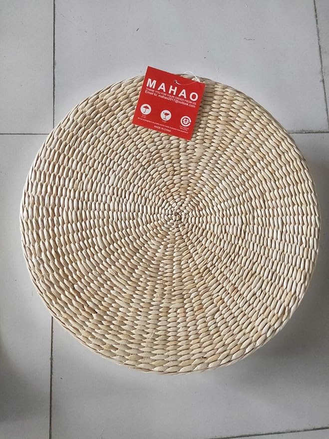 Japanese Style Handcrafted Eco-Friendly Padded Knitted Straw Flat Seat Cushion,Hand Woven Tatami Floor Cushion Corn Maize Husk (Dia40cm/15.8" x 10cm/4")
