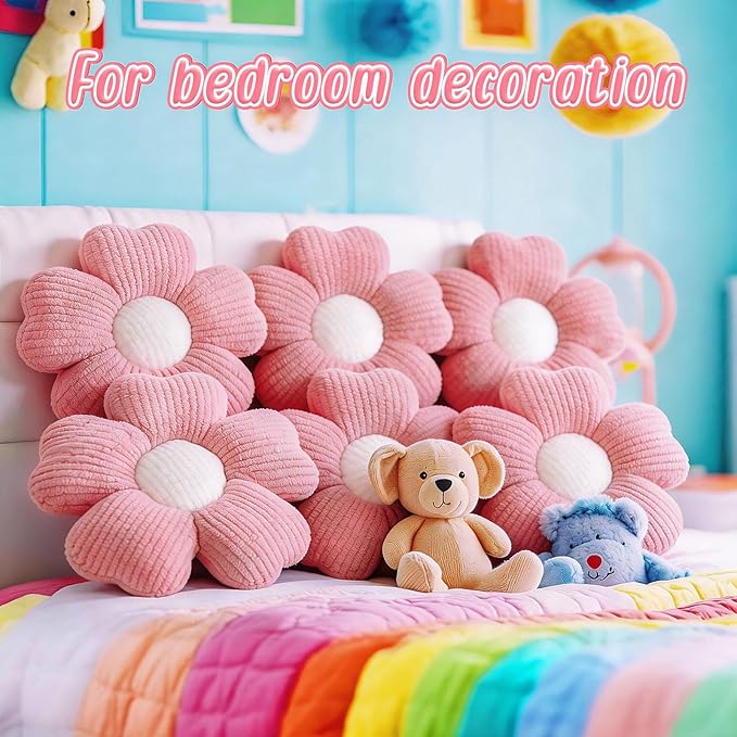 10 Pcs Cute Flower Pillow 15.75 Inch Flower Plush Throw Pillow Aesthetic Decorative Seating Cushion for Spring Back to School First Day of School Sofa Couch Bed Decor (Monochrome,Deep Pink)