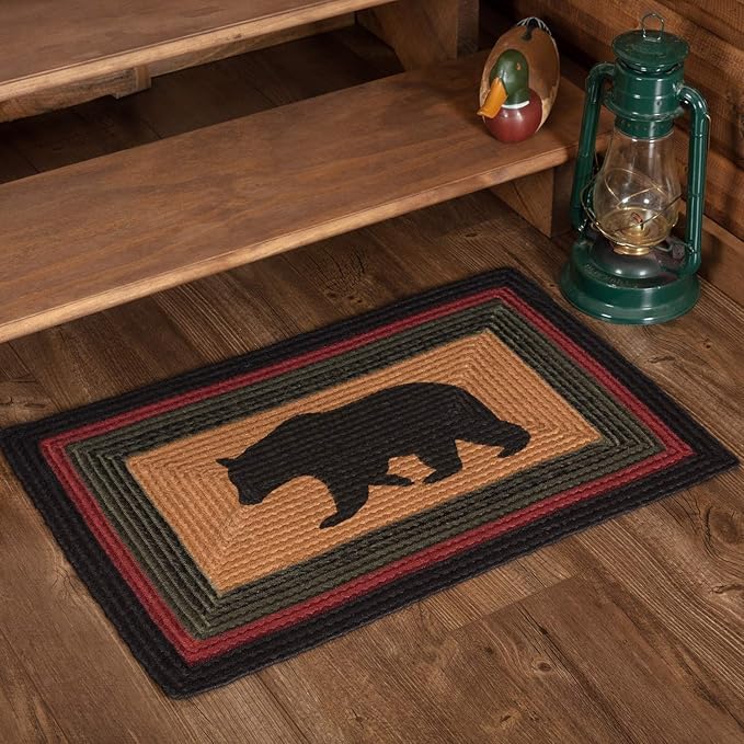 VHC Brands Wyatt Stenciled Bear Jute Rug Rect w/Pad 20x30