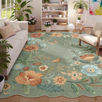 Lahome Floral Washable 6x9 Area Rugs, Soft Bedroom Rug for Living Room Ultra-Thin Non Slip Dining Room Rug, Stain Resistant Boho Green Rugs Throw Carpet for Office Flore (6'x9',Green)