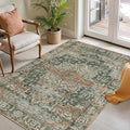 3x5 Rug for Entryway Bedroom, Green 3x5 Washable Area Rug, Vintage Retro Boho Throw Rug, Non Slip & Low Pile Small Carpet for Indoor Kitchen, Bedside, Living Room, Bathroom and Dining
